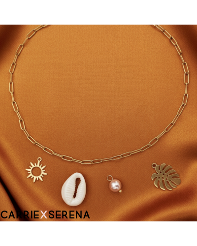 Bracelet de cheville doré femme – perle rosée & feuille dorée | CXS